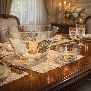 Gold-Trim Glass Serving Bowl Set - Elegant Decorative Bowls